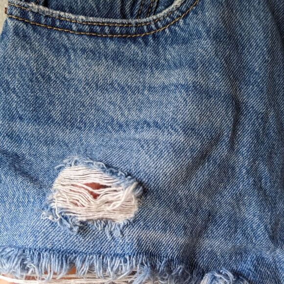 Levi’s 501 Button Fly‎ High Waist Denim Jean Shorts Size 28 Fray Hem Shredded - Picture 9 of 13